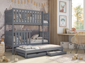 Single (3ft) Solid Pine Bunk Bed with Trundle & 2 Storage Drawers Grey Matt