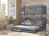 Single (3ft) Solid Pine Bunk Bed with Trundle & 2 Storage Drawers Grey Matt Foam Mattresses