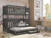 Single (3ft) Solid Pine Bunk Bed with Trundle & 2 Storage Drawers Graphite