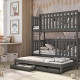 Single (3ft) Solid Pine Bunk Bed with Trundle & 2 Storage Drawers Graphite Foam Mattresses