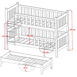 Single (3ft) Solid Pine Bunk Bed with Trundle & 2 Storage Drawers