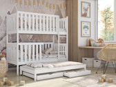 Single (3ft) Solid Pine Bunk Bed with Trundle & 2 Storage Drawers White Matt