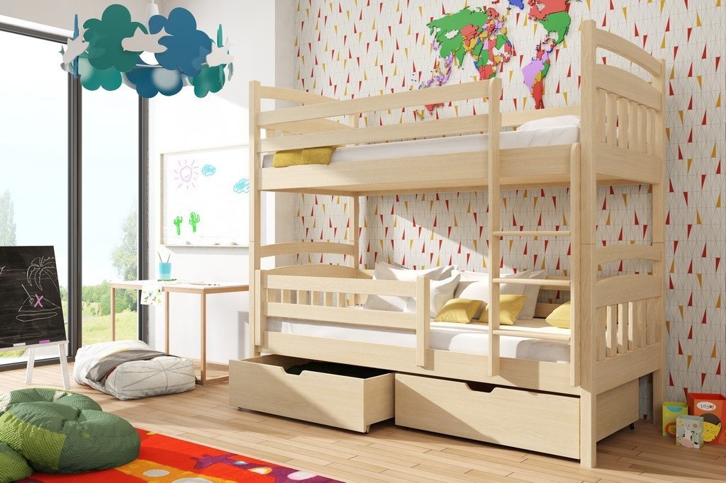 Solid Pine Bunk Bed with Under Bed Storage – Single 3ft | Kids No-Wobble Frame with Safety Guards Pine Foam Mattresses