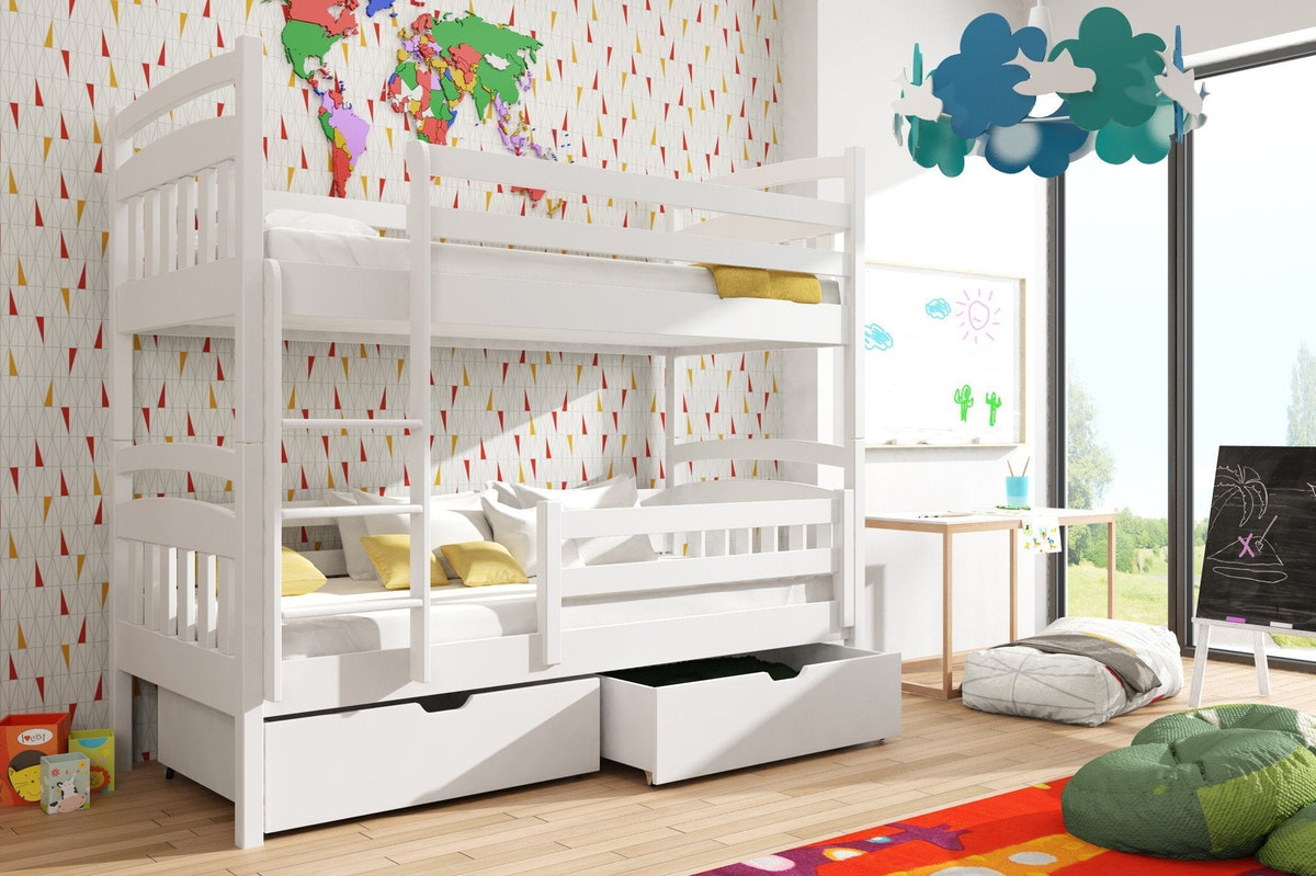 Solid Pine Bunk Bed with Under Bed Storage – Single 3ft | Kids No-Wobble Frame with Safety Guards White Matt