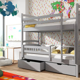 Single (3ft) Solid Pine Bunk Bed with Under Bed Storage Grey Matt Foam Mattresses