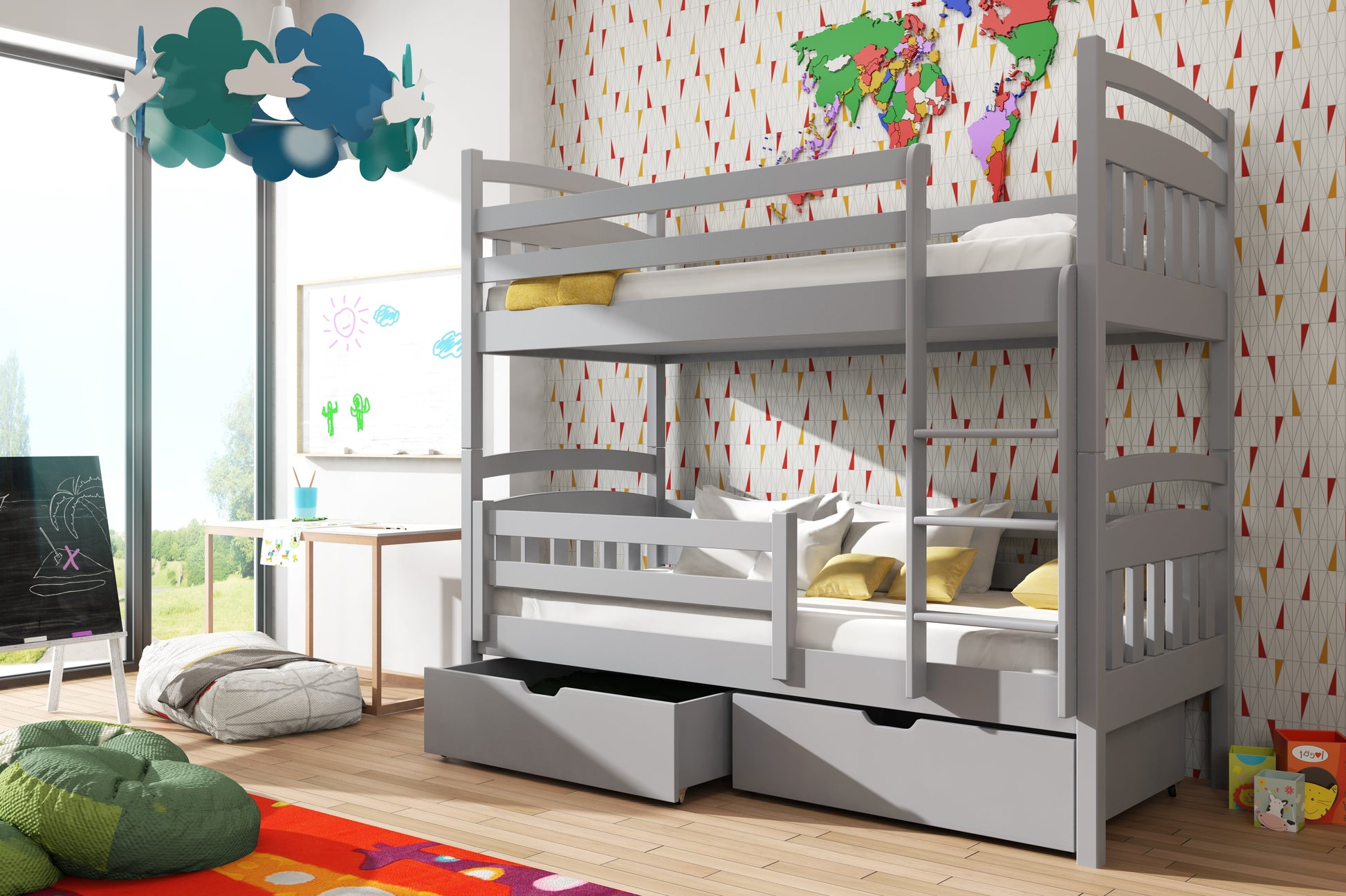 Wooden Bunk Bed Gabi with Storage Grey Matt Bunk Bed 