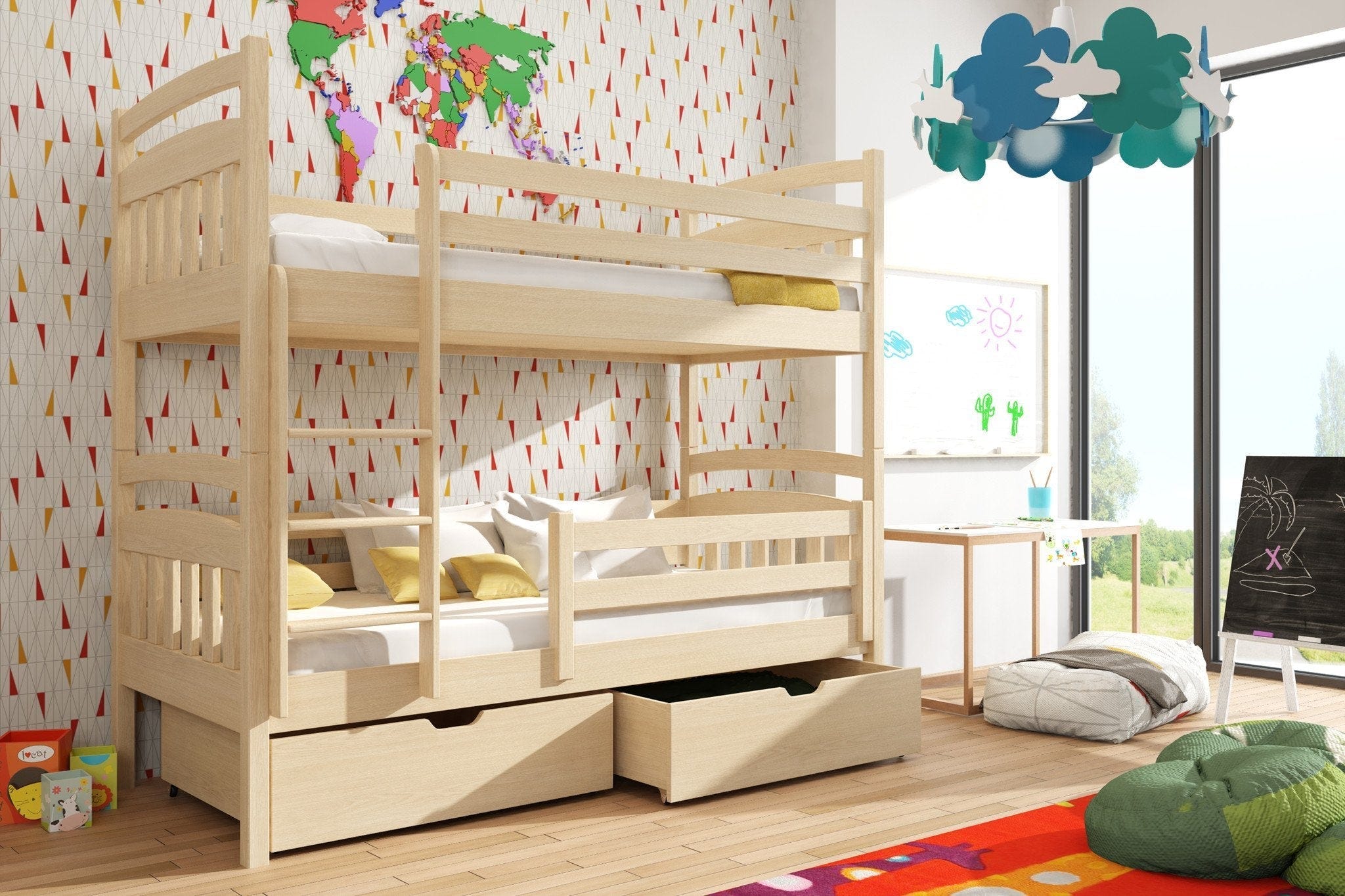 Solid Pine Bunk Bed with Under Bed Storage – Single 3ft | Kids No-Wobble Frame with Safety Guards Pine