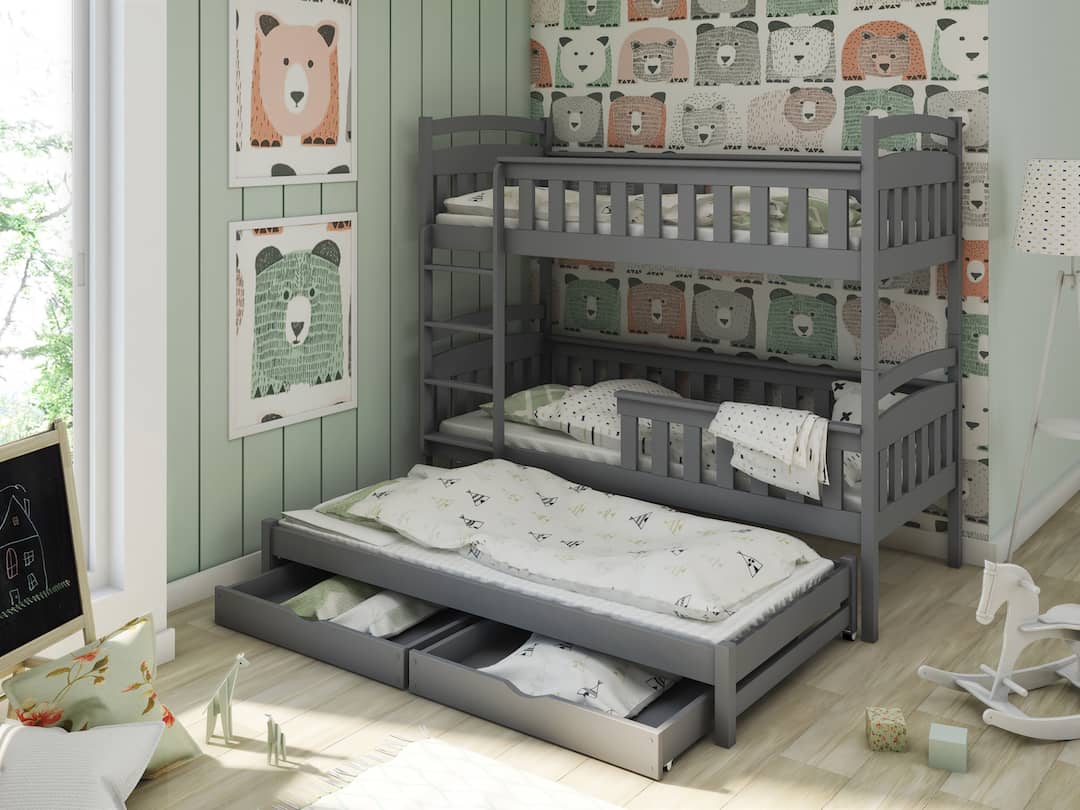 Wooden Bunk Bed Harriet with Trundle and Storage-Bunk Bed