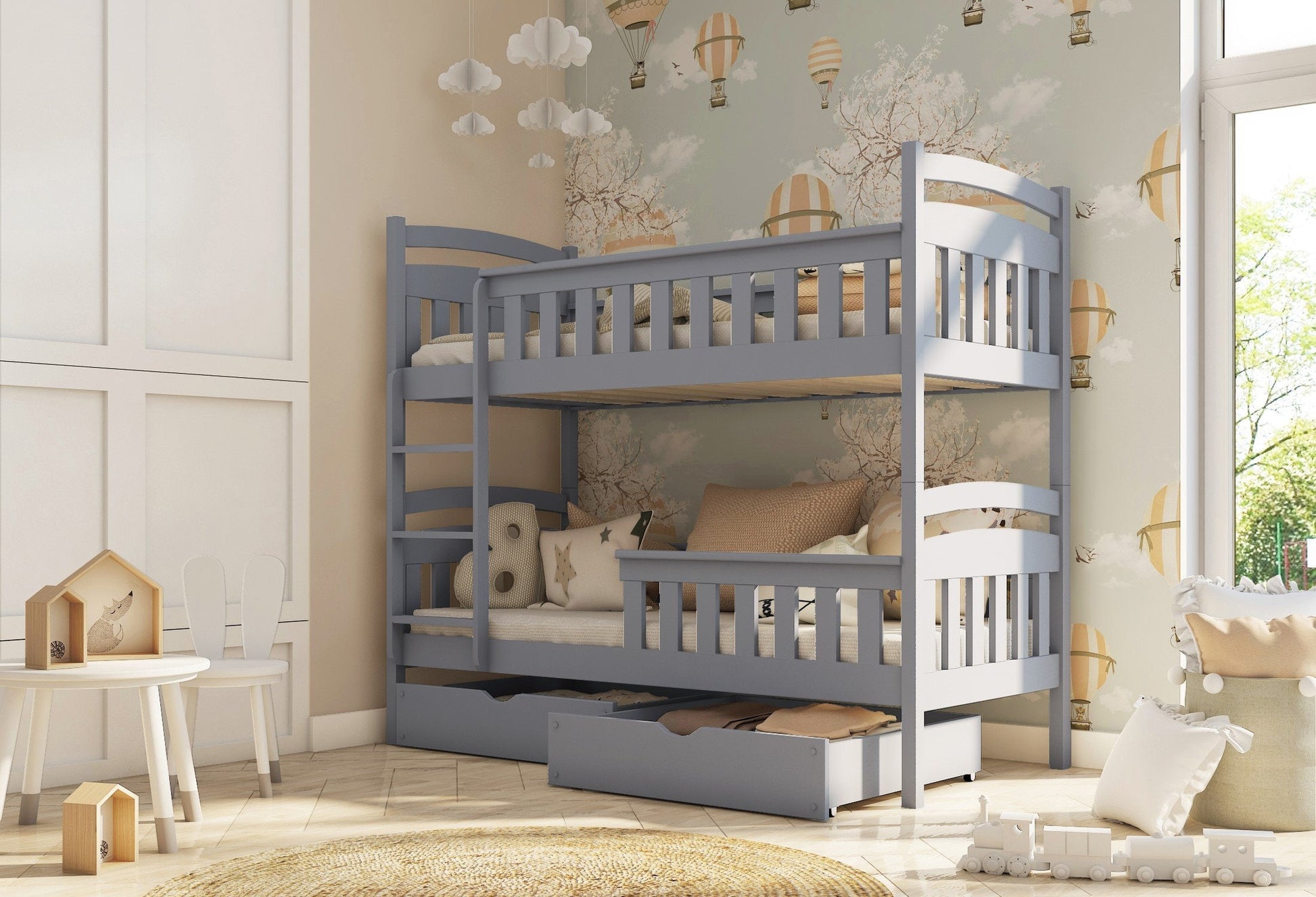 Wooden Bunk Bed Harry with Storage Graphite Bunk Bed 