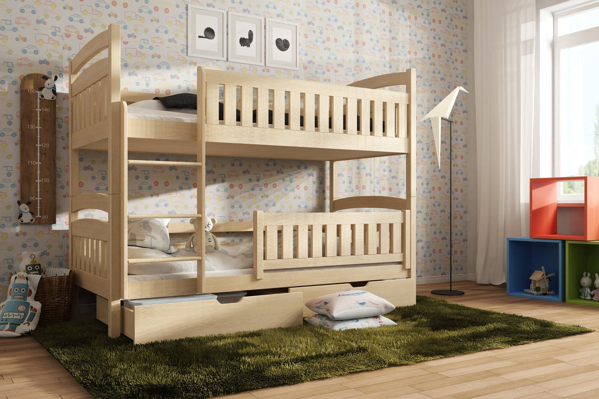 Single (3ft) Solid Pine Bunk Bed with 2 Storage Drawers Grey Matt Right Foam Bonnell Mattresses