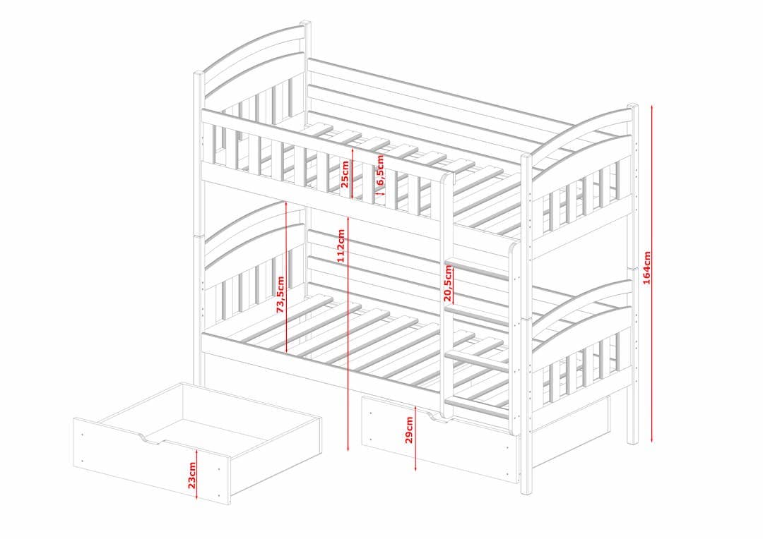 Single (3ft) Solid Pine Bunk Bed with 2 Storage Drawers