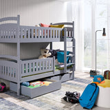 Single (3ft) Solid Pine Bunk Bed with 2 Storage Drawers Grey Matt Right Foam Mattresses