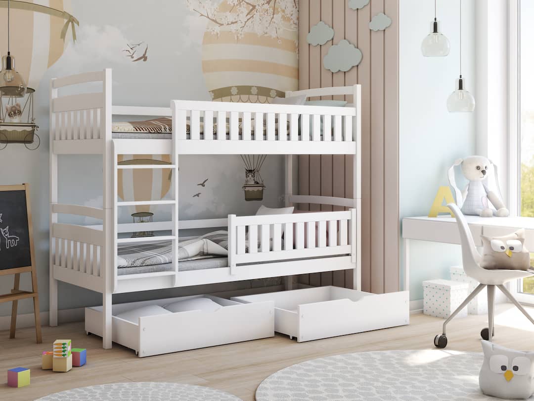 Single (3ft) Solid Pine Bunk Bed with 2 Storage Drawers Graphite Right Foam Mattresses