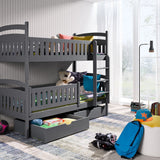 Single (3ft) Solid Pine Bunk Bed with 2 Storage Drawers White Matt Right Without Mattresses