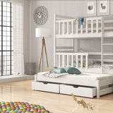 Single (3ft) Solid Pine Bunk Bed with Trundle & Storage White Matt Foam Mattresses
