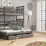 Single (3ft) Solid Pine Bunk Bed with Trundle & Storage Graphite