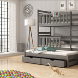 Single (3ft) Solid Pine Bunk Bed with Trundle & Storage Graphite Foam Mattresses