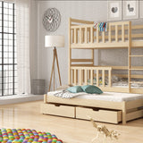 Single (3ft) Solid Pine Bunk Bed with Trundle & Storage Pine Foam Mattresses