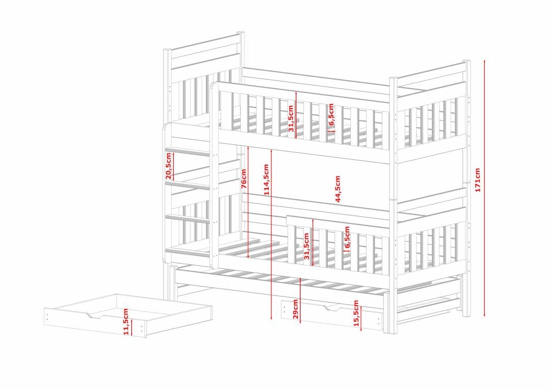 Wooden Bunk Bed Klara with Trundle and Storage-Bunk Bed