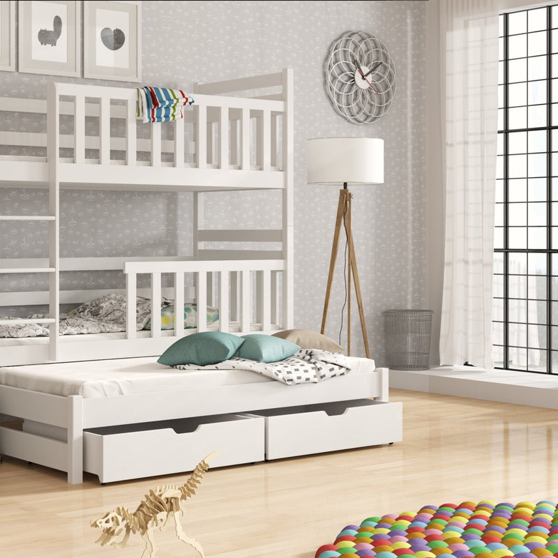 Klara Single (3ft) Solid Pine Bunk Bed with Trundle & Storage
