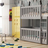(60x120cm) Solid Pine Bunk Bed with Integrated Cot Grey Matt Foam Mattresses