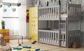 (60x120cm) Solid Pine Bunk Bed with Integrated Cot Grey Matt Foam Mattresses