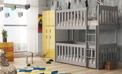 (60x120cm) Solid Pine Bunk Bed with Integrated Cot Grey Matt Foam Mattresses