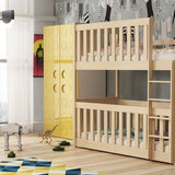 (60x120cm) Solid Pine Bunk Bed with Integrated Cot Pine Foam Mattresses