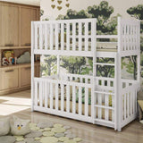 (60x120cm) Solid Pine Bunk Bed with Integrated Cot White Matt Foam Mattresses