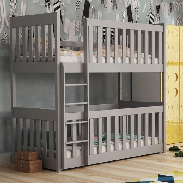 (60x120cm) Solid Pine Bunk Bed with Integrated Cot Grey Matt