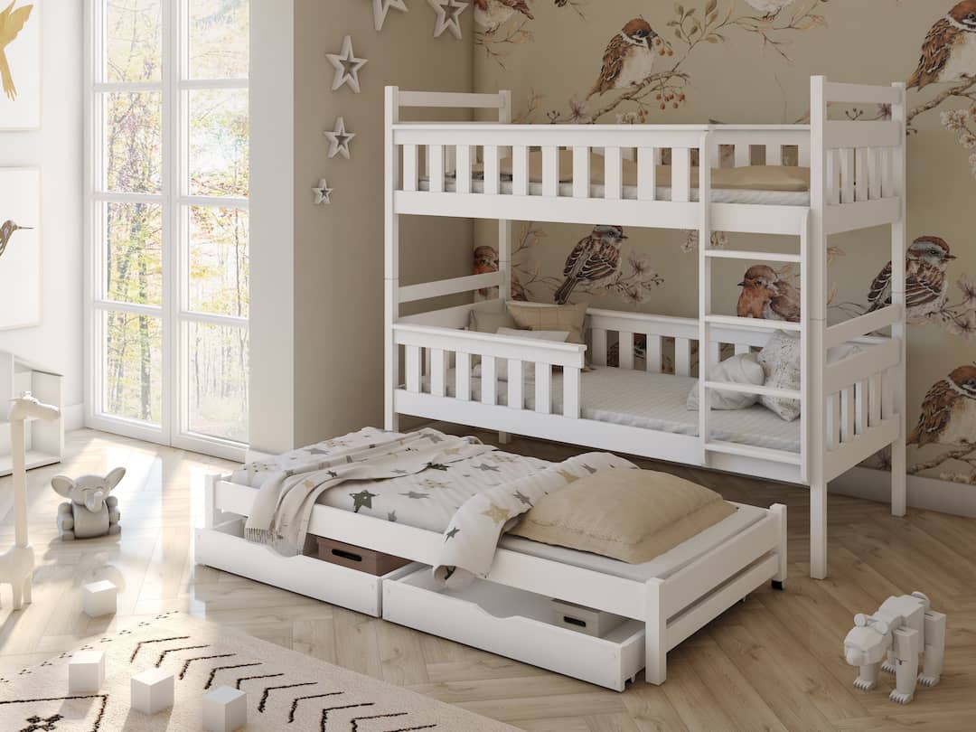 Wooden Bunk Bed Kors with Trundle and Storage-Bunk Bed
