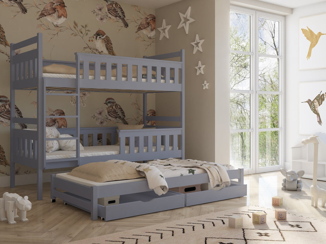 Wooden Bunk Bed Kors with Trundle and Storage Grey Matt Bunk Bed 