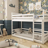 Single (3ft) Low Profile Solid Pine Bunk Bed White Foam Mattresses