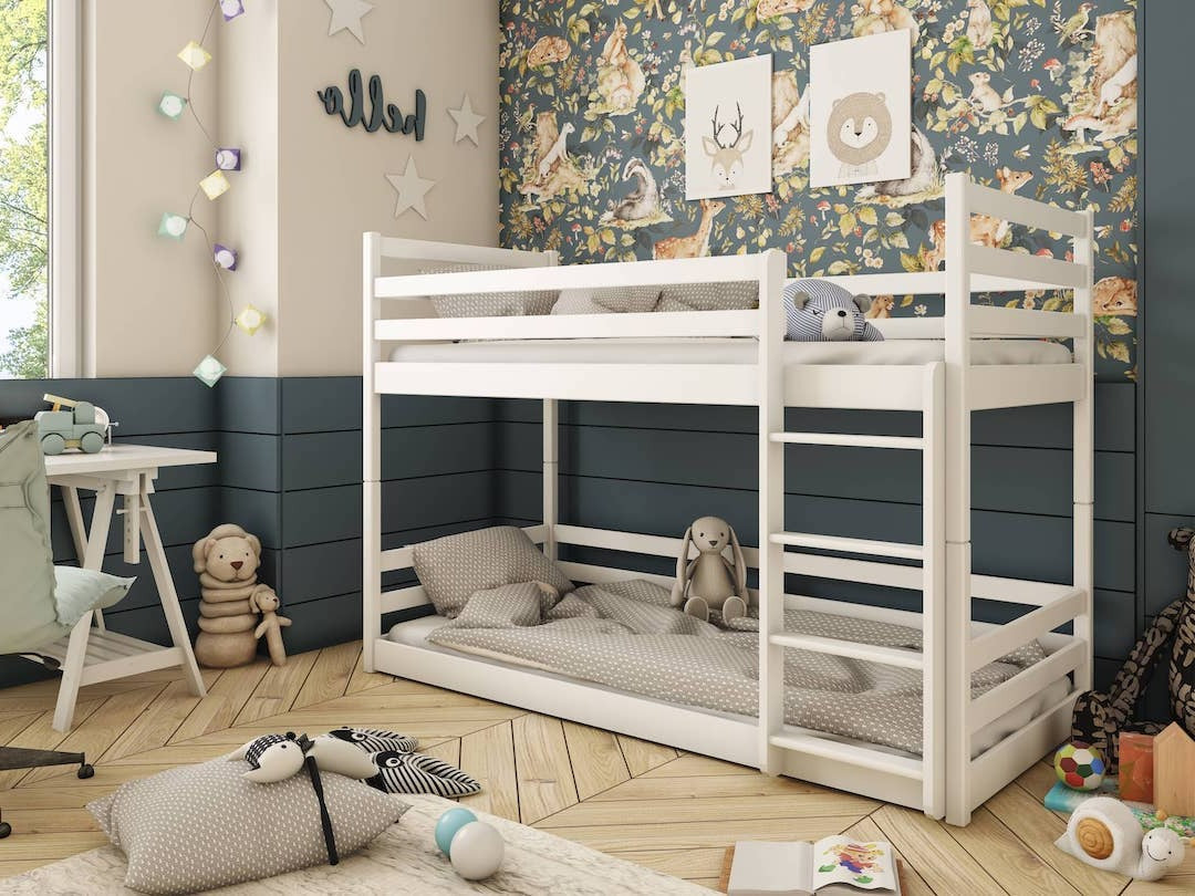 Single (3ft) Low Profile Solid Pine Bunk Bed White Foam Mattresses