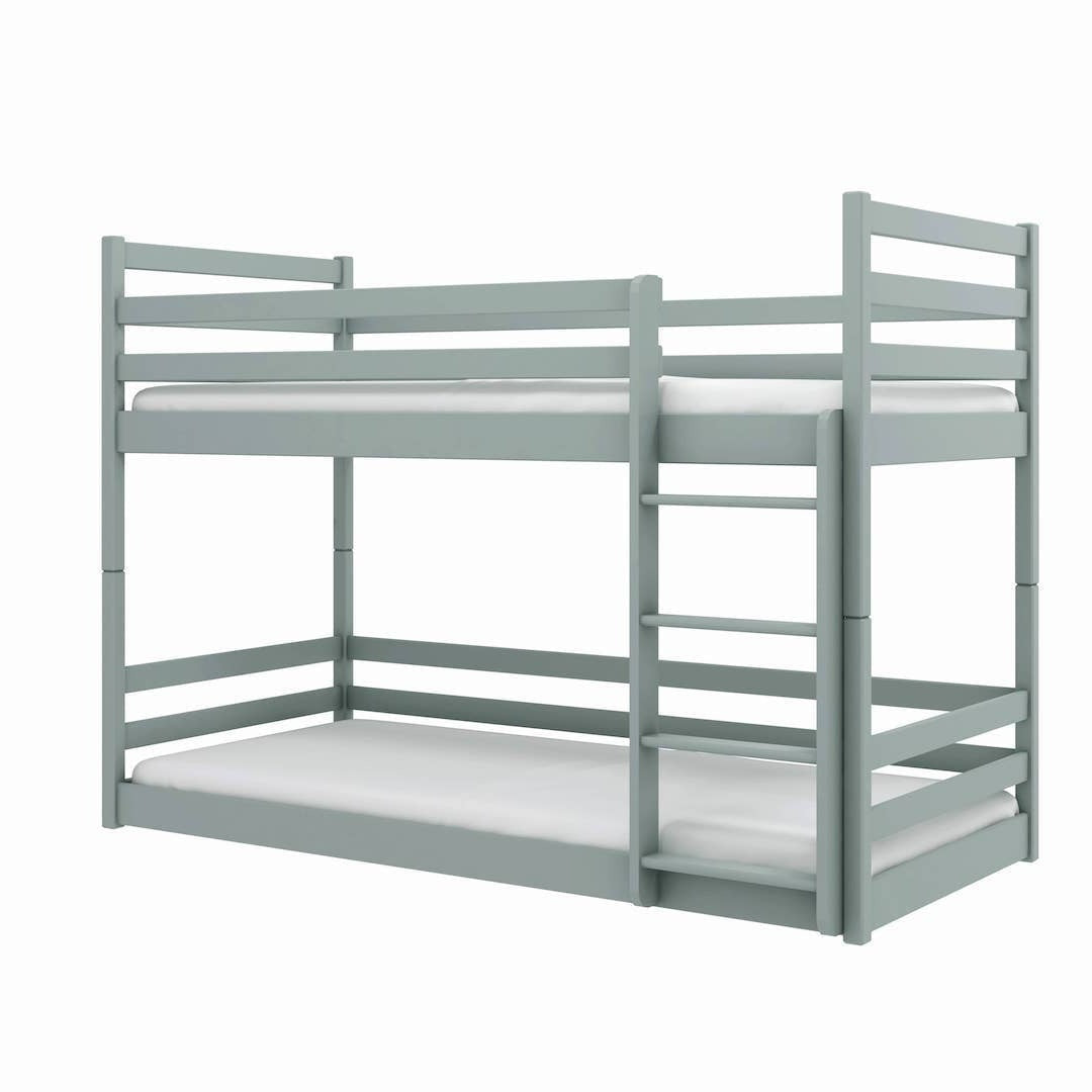 Single (3ft) Low Profile Solid Pine Bunk Bed Grey Foam Mattresses