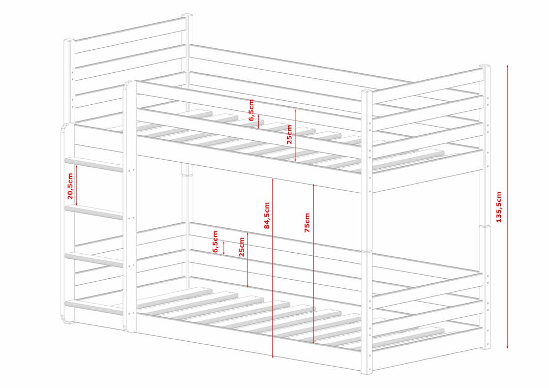 Single (3ft) Low Profile Solid Pine Bunk Bed