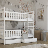 Single (3ft) Solid Pine Bunk Bed with Storage Drawers White Matt