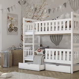 Single (3ft) Solid Pine Bunk Bed with Storage Drawers White Matt Foam Mattresses