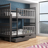 Single (3ft) Solid Pine Bunk Bed with Storage Drawers Graphite