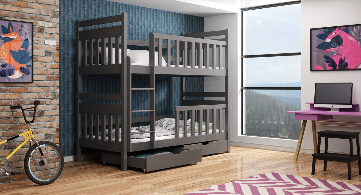 Single (3ft) Solid Pine Bunk Bed with Storage Drawers Graphite