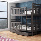 Single (3ft) Solid Pine Bunk Bed with Storage Drawers Graphite Foam Mattresses