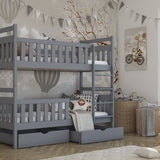 Single (3ft) Solid Pine Bunk Bed with Storage Drawers Grey Matt