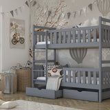 Single (3ft) Solid Pine Bunk Bed with Storage Drawers Grey Matt Foam Mattresses