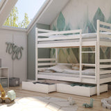 Single (3ft) Solid Pine Bunk Bed with 2 Under Bed Storage Drawers White Matt Foam Mattresses