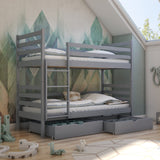 Single (3ft) Solid Pine Bunk Bed with 2 Under Bed Storage Drawers Grey Matt