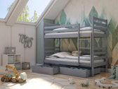 Single (3ft) Solid Pine Bunk Bed with 2 Under Bed Storage Drawers Grey Matt Foam Mattresses