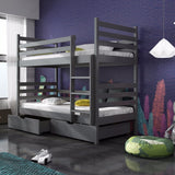 Single (3ft) Solid Pine Bunk Bed with 2 Under Bed Storage Drawers Graphite Foam Mattresses
