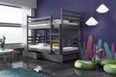 Single (3ft) Solid Pine Bunk Bed with 2 Under Bed Storage Drawers Graphite Foam Mattresses