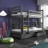 Single (3ft) Solid Pine Bunk Bed with 2 Under Bed Storage Drawers Graphite