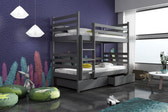 Single (3ft) Solid Pine Bunk Bed with 2 Under Bed Storage Drawers Graphite